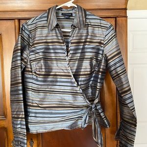 Jones New York Women's Striped Wrap Top - Black and Brown